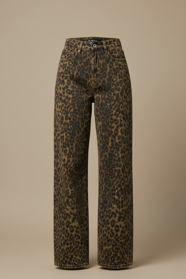 Pantalon Léopard Jean Ample Vintage Marron Femme - vue 3
