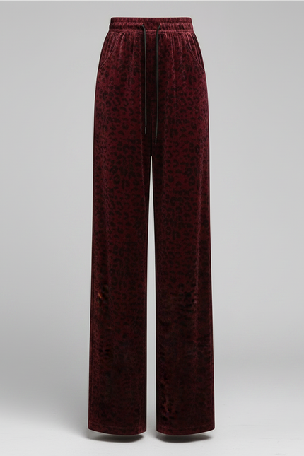 Pantalon Léopard Velours Bordeaux Large Fluide Élégant - vue 3