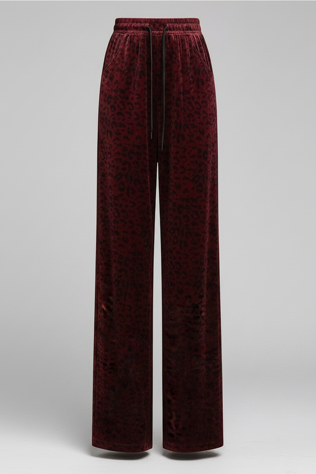 Pantalon Léopard Velours Bordeaux Large Fluide Élégant - vue 3
