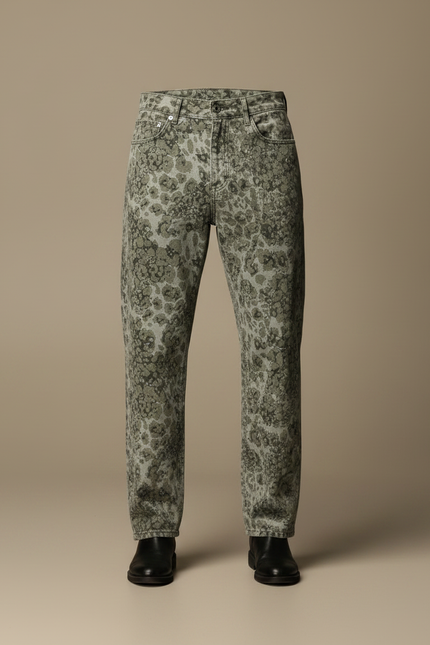 Pantalon Léopard Homme Gris Imprimé Ample Décontracté - Kaki Jean - vue 3