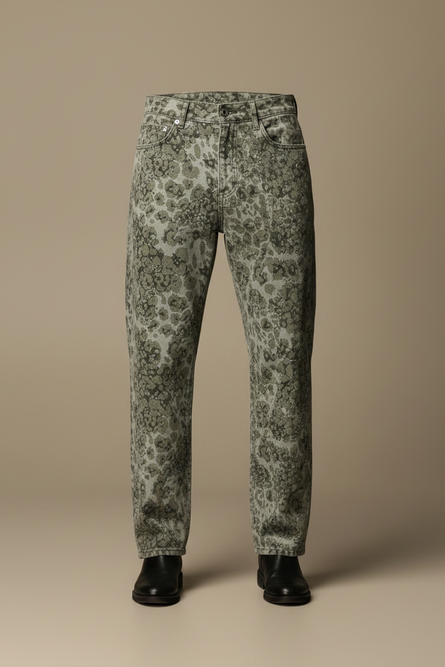 Pantalon Léopard Homme Gris Imprimé Ample Décontracté - Kaki Jean - vue 3