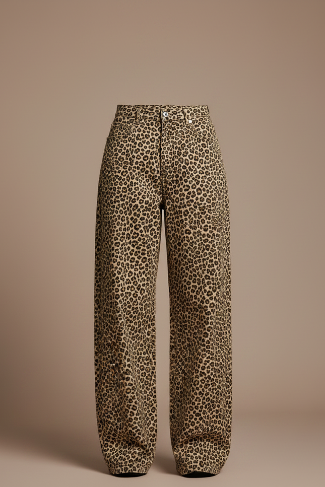 Pantalon Léopard Ample Imprimé Denim Taille Haute - Jean - vue 3