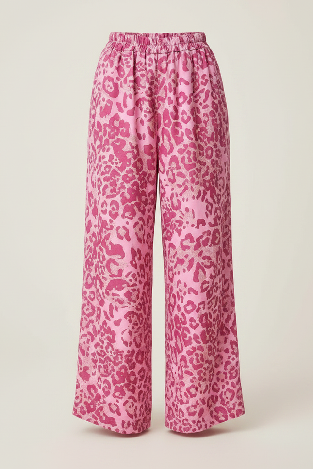 Pantalon Léopard Rose Ample Imprimé Fille Décontracté - Viscose - vue 3