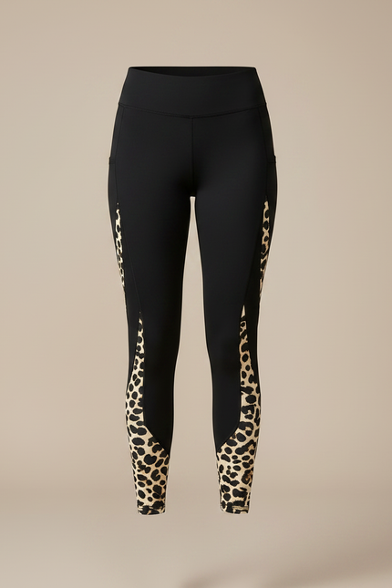 Pantalon Léopard Noir Imprimé Animal Sport Moulant Femme - Polyester - vue 3