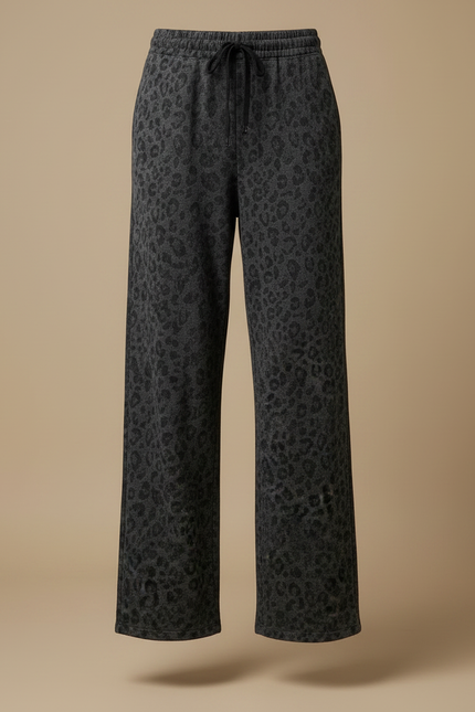 Pantalon Léopard Gris Ample Molletonné Femme - vue 3