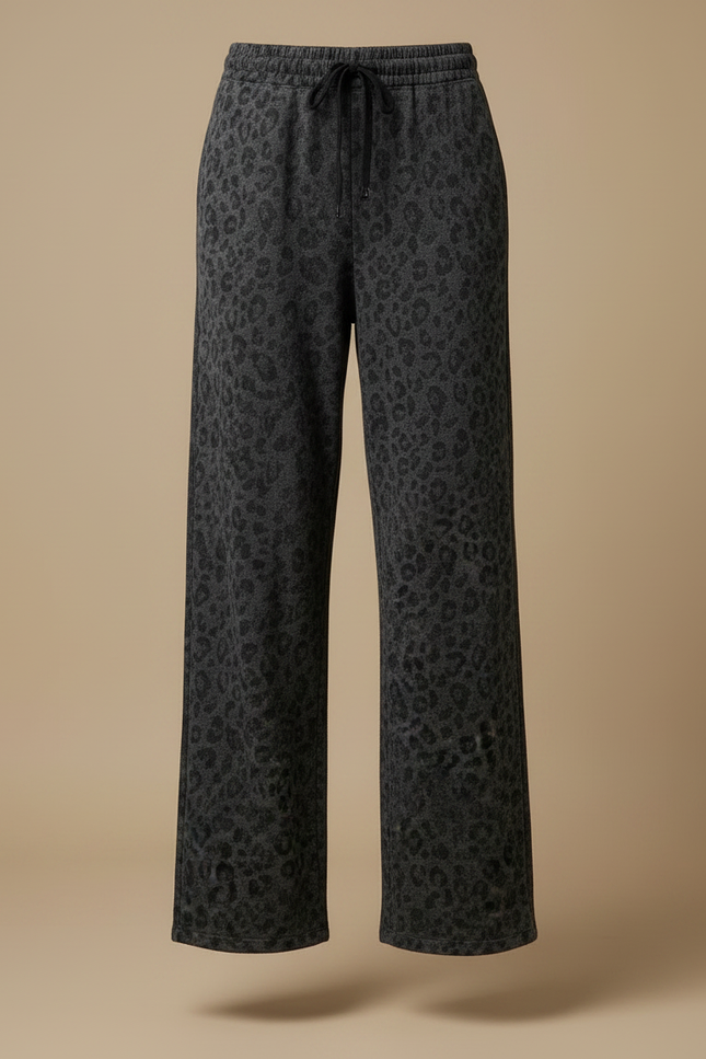 Pantalon Léopard Gris Ample Molletonné Femme - vue 3