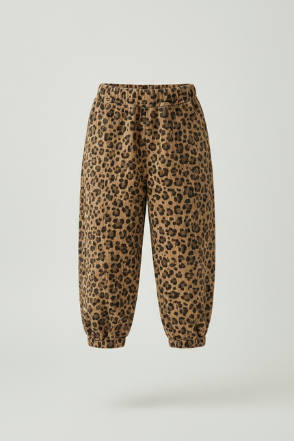 Pantalon Léopard Enfant Velours Côtelé Marron Ample - Imprimé Cordé - vue 3