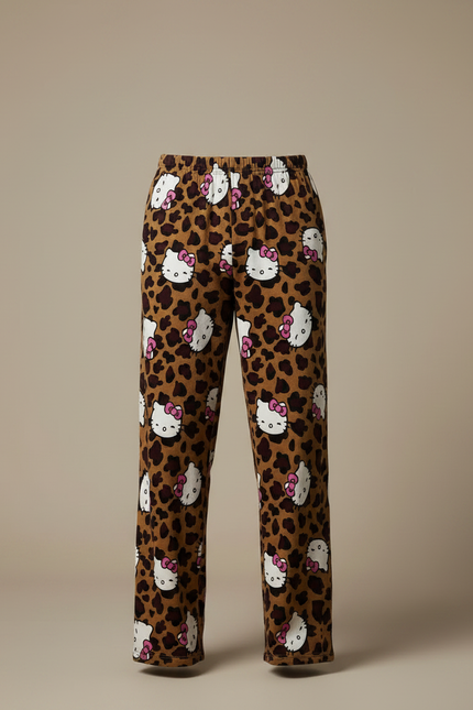 Pantalon Léopard Marron Imprimé Hello Kitty Doux Ample Homme - Molleton - vue 3