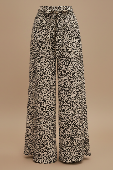 Pantalon Léopard Fluide Ample Taille Haute Élégant - Imprimé Viscose - vue 3