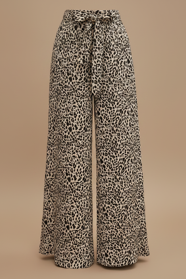 Pantalon Léopard Fluide Ample Taille Haute Élégant - Imprimé Viscose - vue 3