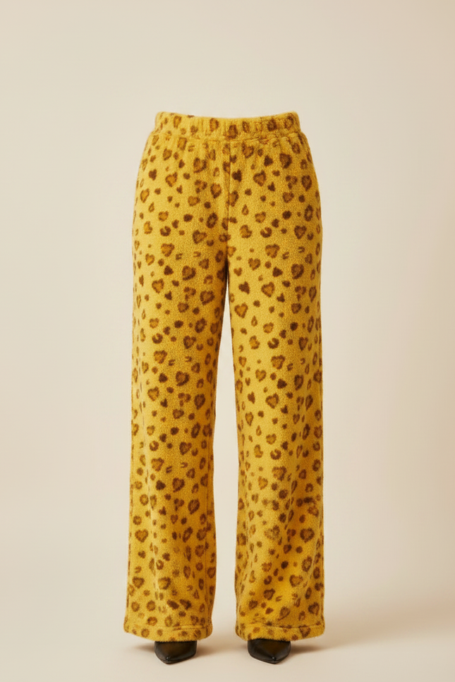 Pantalon Léopard Jaune Ample Cœurs Polaire Doux - Molleton - vue 3