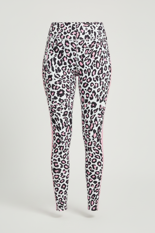 Pantalon Léopard Rose Blanc Noir Imprimé Moulant Fitness - Polyester - vue 3