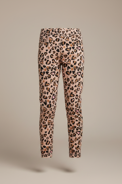 Pantalon Léopard Enfant Beige Coton Imprimé Cœurs - Maille - vue 3