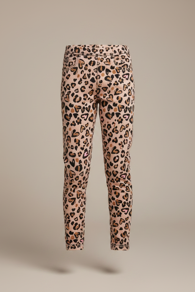 Pantalon Léopard Enfant Beige Coton Imprimé Cœurs - Maille - vue 3