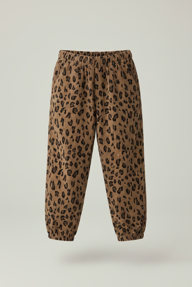 Pantalon Léopard Marron Côtelé Ample Enfant - Imprimé Cordé - vue 3