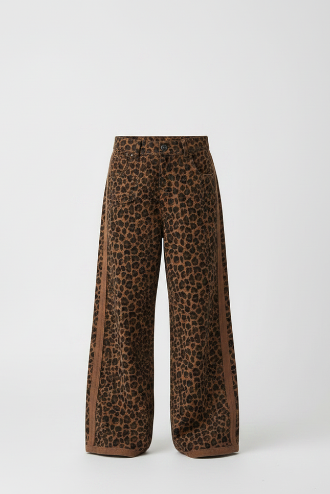 Pantalon Léopard Ample Marron Imprimé Décontracté Garçon - Molleton - vue 3