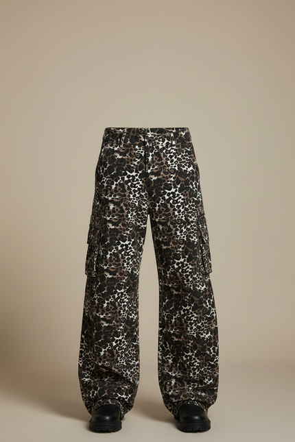 Pantalon Léopard Cargo Ample Marron Imprimé Homme - Coton - vue 3