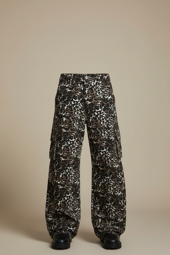 Pantalon Léopard Cargo Ample Marron Imprimé Homme - Coton - vue 3