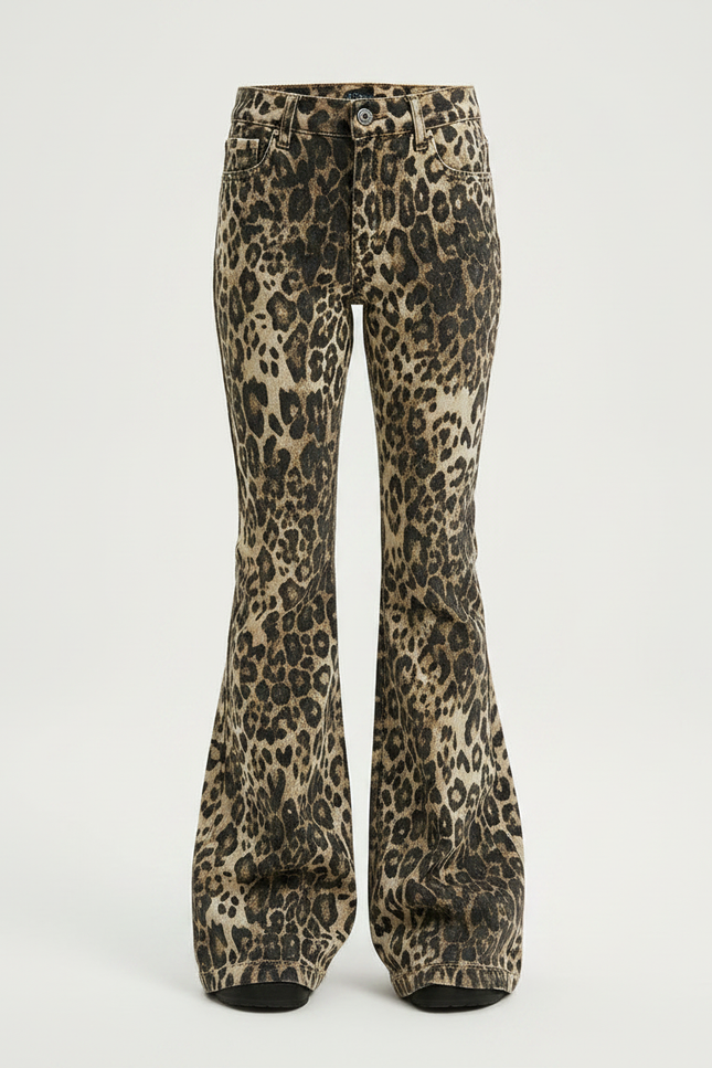 Pantalon Léopard Évasé Imprimé Marron Taille Haute - Jean - vue 3