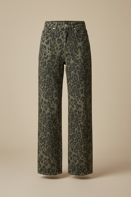 Pantalon Léopard Ample Vert Imprimé Confortable Décontracté - Jean - vue 3