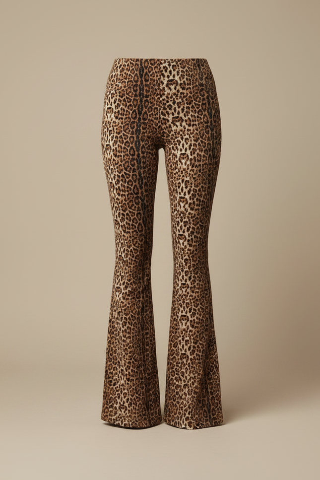 Pantalon Léopard Évasé Imprimé Marron Ajusté Sexy - Maille - vue 3