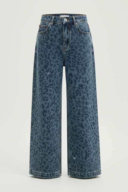 Pantalon Léopard Bleu Ample Imprimé Fille Tendance - Jean - vue 3