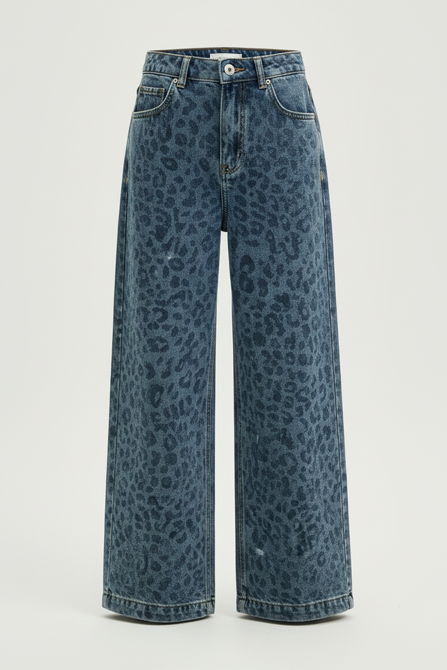 Pantalon Léopard Bleu Ample Imprimé Fille Tendance - Jean - vue 3