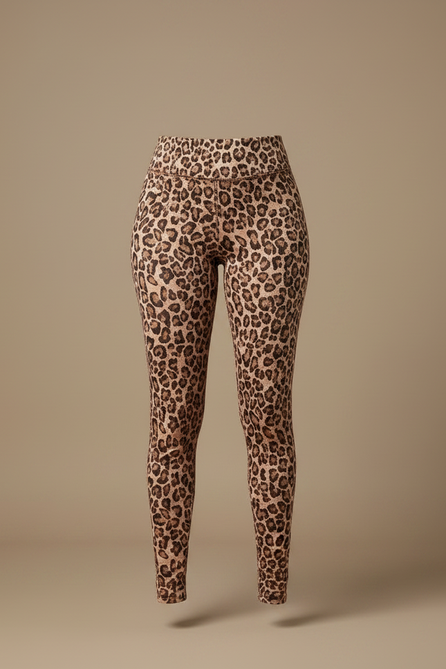 Pantalon Léopard Marron Imprimé Ajusté Taille Haute - Maille - vue 3