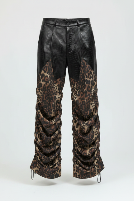 Pantalon Léopard Noir Plissé Imprimé Homme Décontracté - Simili cuir - vue 3
