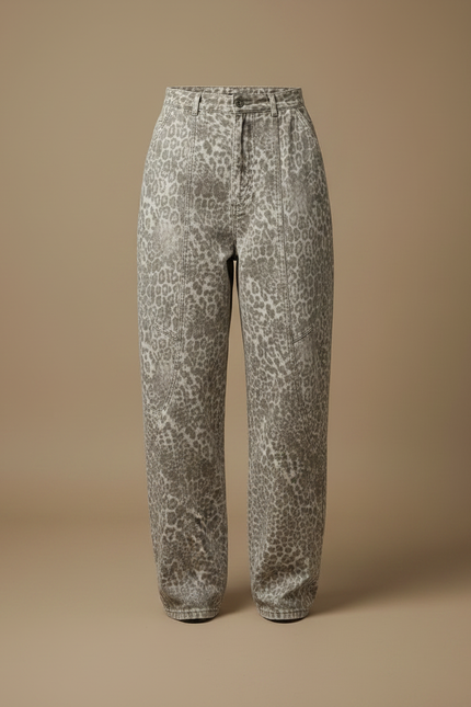Pantalon Léopard Gris Ample Imprimé Streetwear Denim Femme - Jean - vue 3