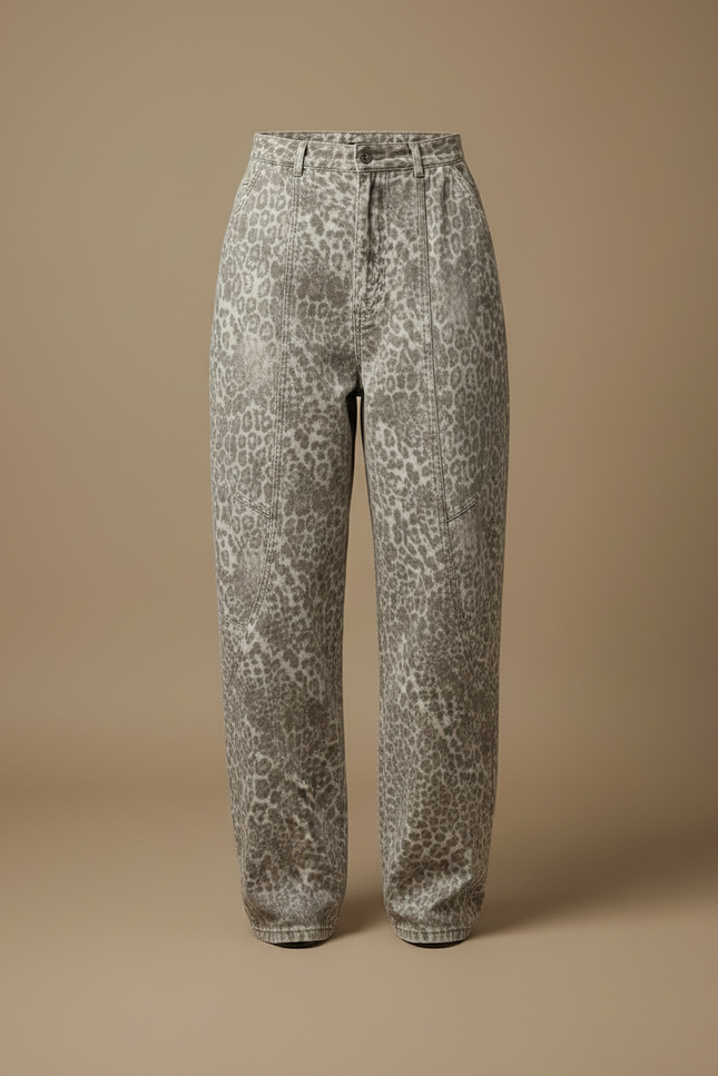 Pantalon Léopard Gris Ample Imprimé Streetwear Denim Femme - Jean - vue 3