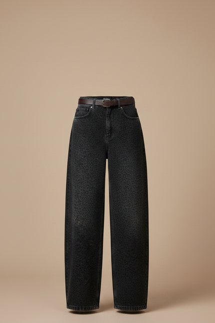 Pantalon Léopard Noir Ample Imprimé Denim Femme - Jean - vue 3