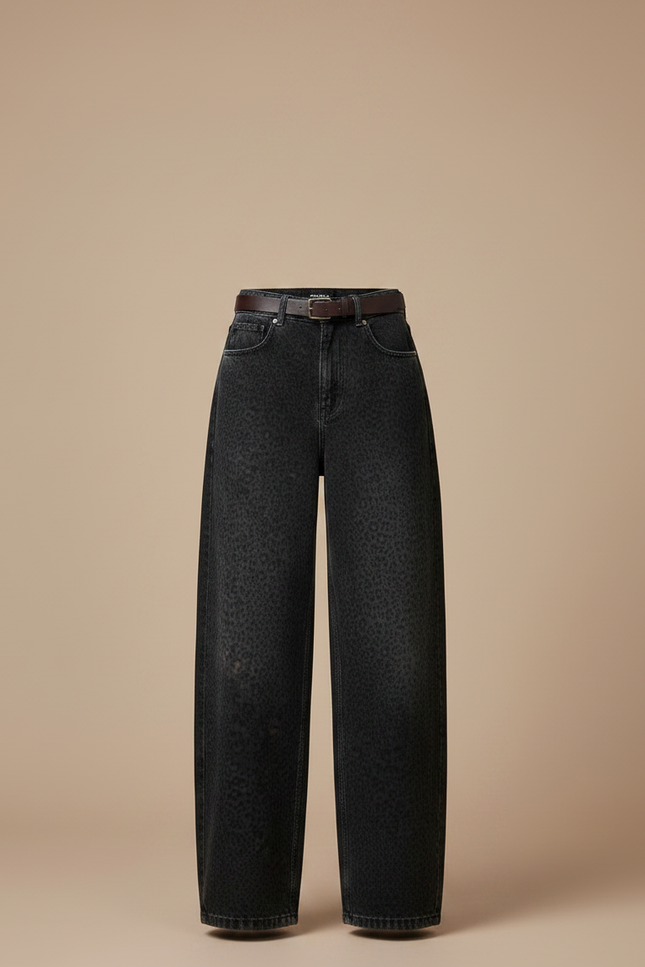 Pantalon Léopard Noir Ample Imprimé Denim Femme - Jean - vue 3