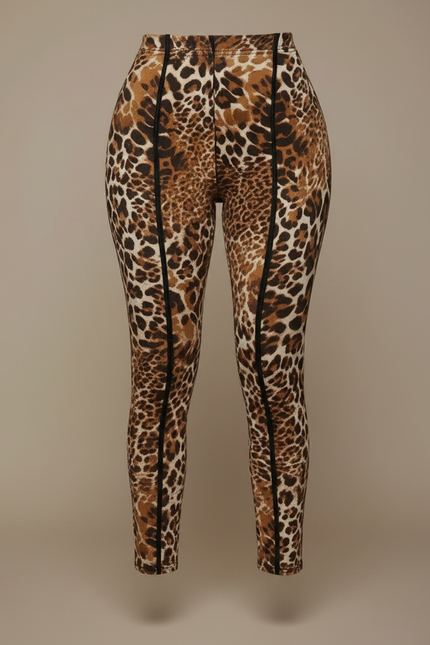 Pantalon Léopard Marron Moulant Élastique Imprimé Y2K - Polyester - vue 3