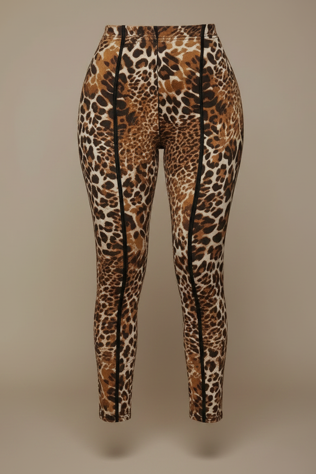 Pantalon Léopard Marron Moulant Élastique Imprimé Y2K - Polyester - vue 3