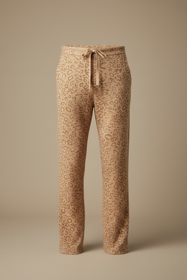 Pantalon Léopard Homme Beige Tricoté Ample Décontracté - Maille - vue 3
