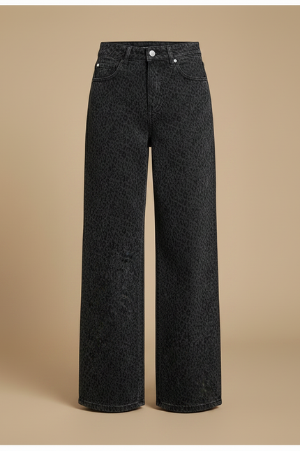 Pantalon Léopard Gris Délavé Imprimé Large Décontracté - Jean - vue 3