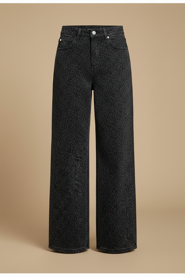 Pantalon Léopard Gris Délavé Imprimé Large Décontracté - Jean - vue 3