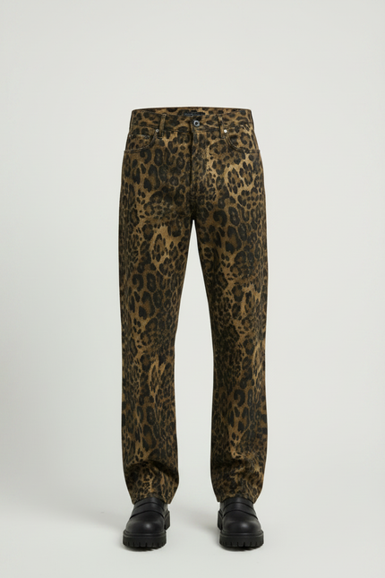 Pantalon Léopard Homme Imprimé Ample Marron Casual - Toile - vue 3