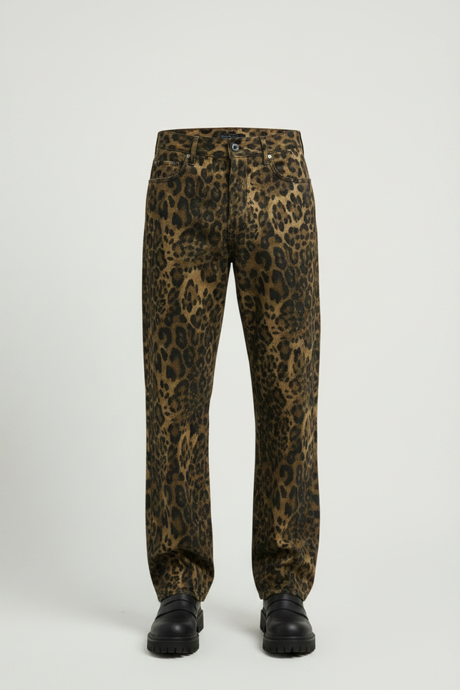 Pantalon Léopard Homme Imprimé Ample Marron Casual - Toile - vue 3
