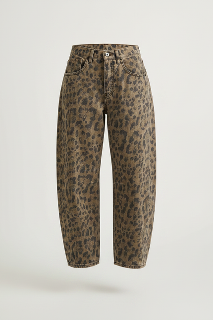 Pantalon Léopard Jean Ample Lavé Marron Vintage - vue 3