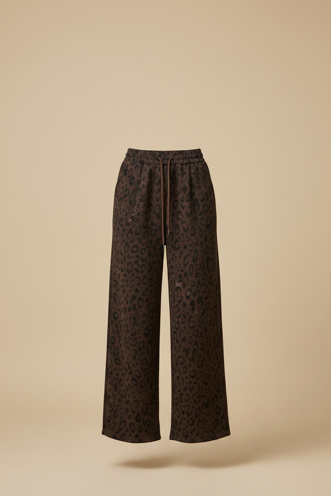 Pantalon Léopard Marron Ample Fluide Épais - Molleton - vue 3