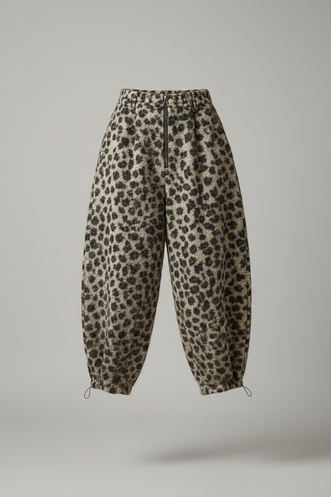 Pantalon Léopard Ample Épais Hiver Confortable - Imprimé Maille - vue 3