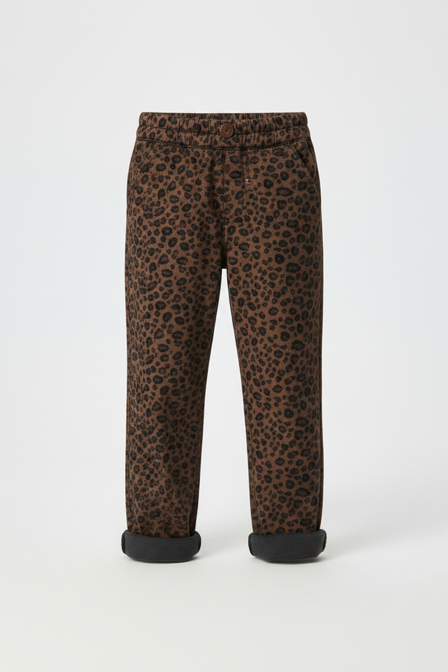 Pantalon Léopard Marron Ample Imprimé Hiver Enfant - Molleton - vue 3