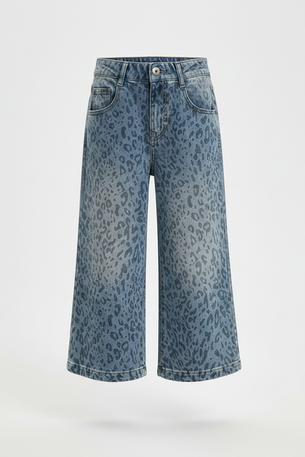 Pantalon Léopard Bleu Denim Ample Fille Imprimé - Jean - vue 3
