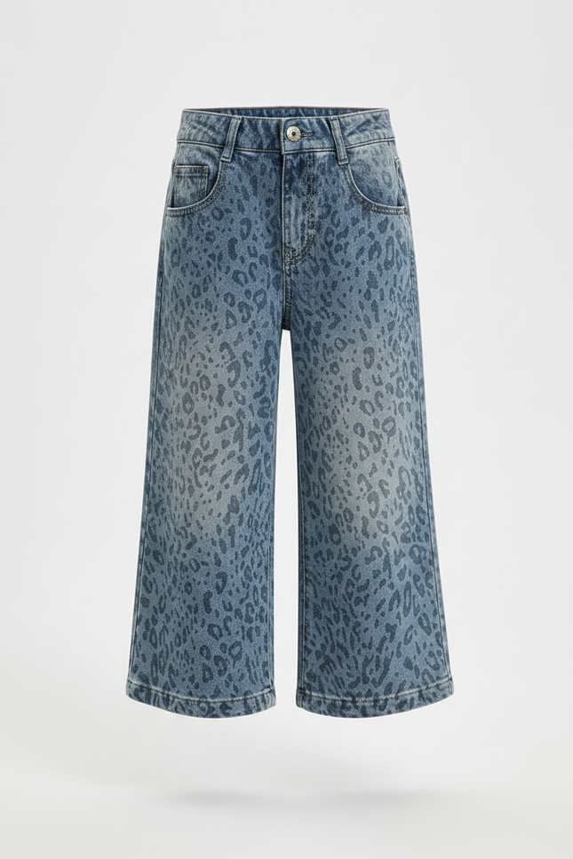 Pantalon Léopard Bleu Denim Ample Fille Imprimé - Jean - vue 3