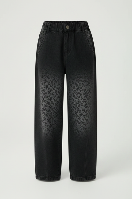 Pantalon Léopard Noir Dégradé Denim Ample Fille - Jean - vue 3
