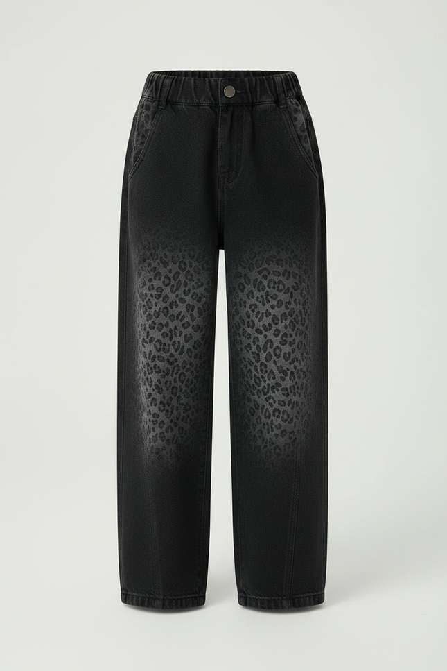 Pantalon Léopard Noir Dégradé Denim Ample Fille - Jean - vue 3