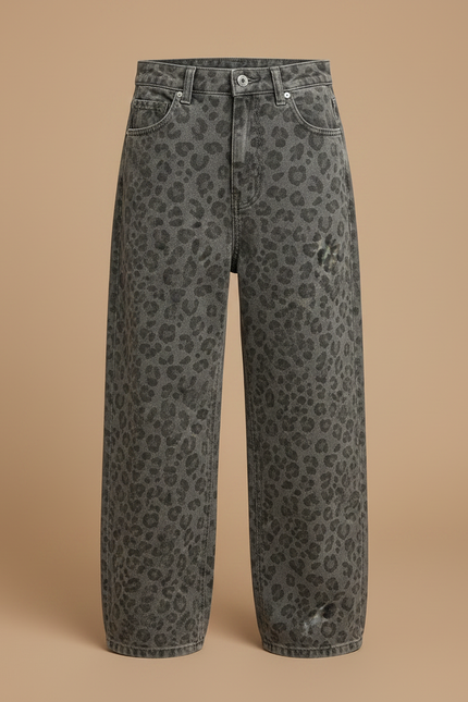 Pantalon Léopard Gris Ample Imprimé Denim Enfant - Jean - vue 3