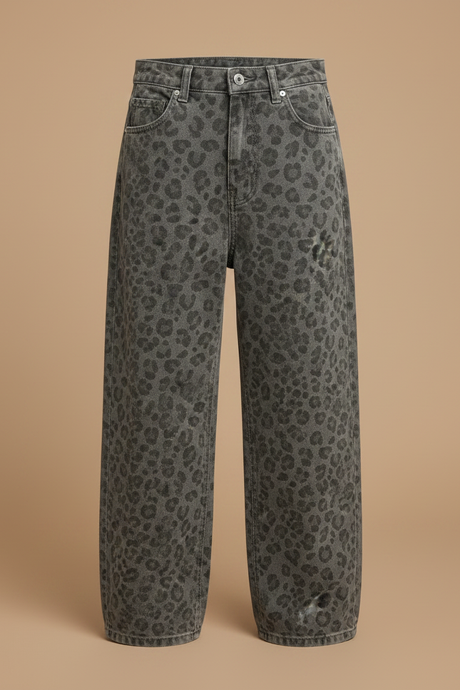 Pantalon Léopard Gris Ample Imprimé Denim Enfant - Jean - vue 3
